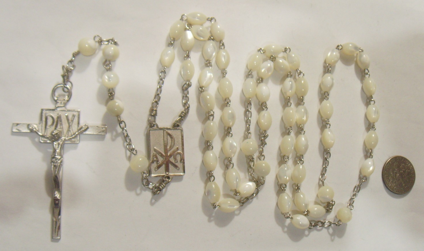 1986 vintage religious catholic Pax Assisi Summit rosary moon stone beads 54573