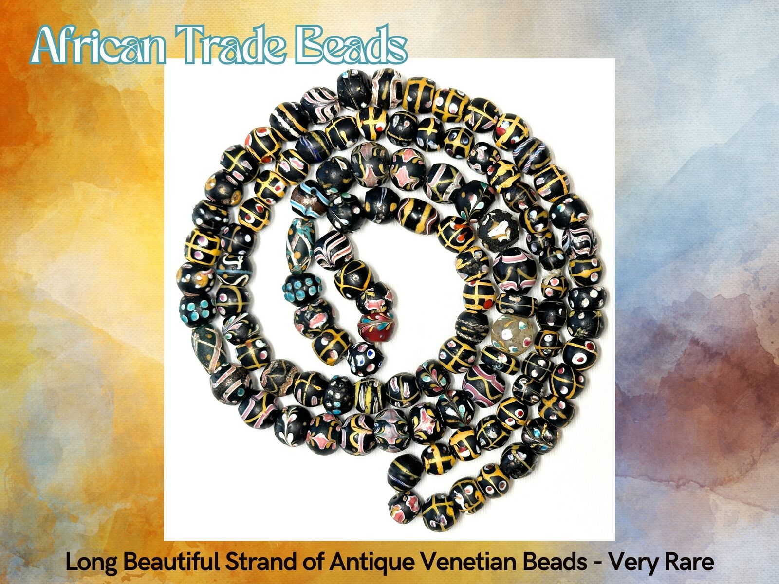 Very Rare - Extra Long Strand of Beautiful Antique Venetian Glass Beads -