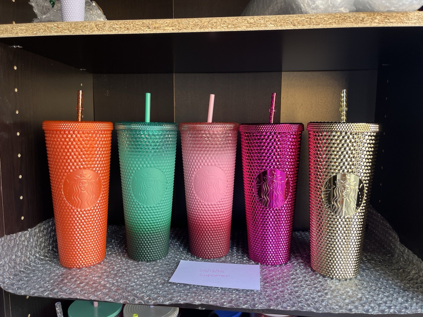Starbucks LOT Of 5 Studded Bling Cups Pearl Orange, Mint, Blush, Sangria, & Gold