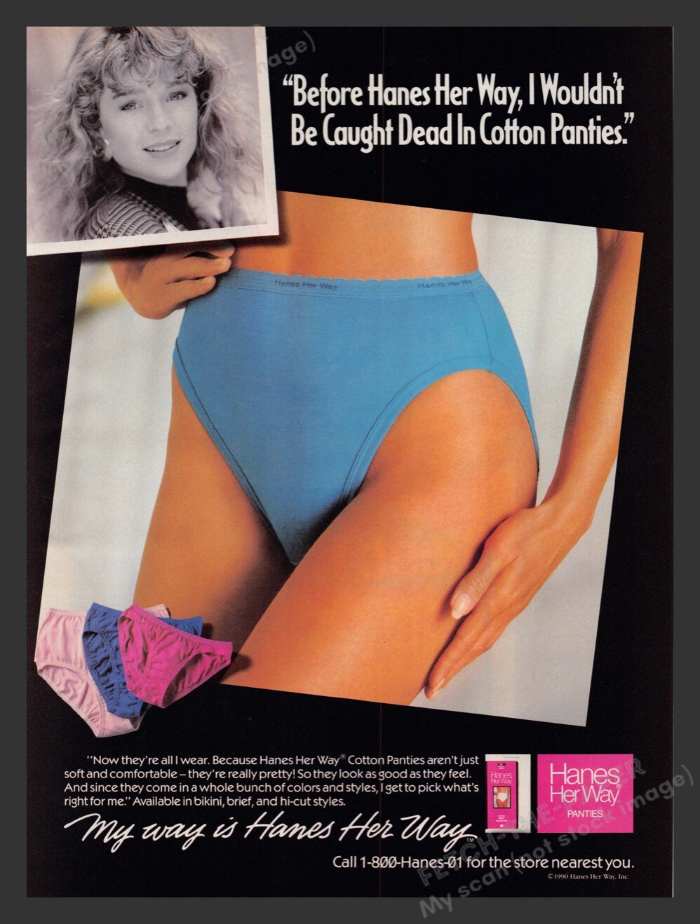 Hanes Her Way Panties Hi-Brief Cute Blonde 1990s Print Advertisement Ad 1991