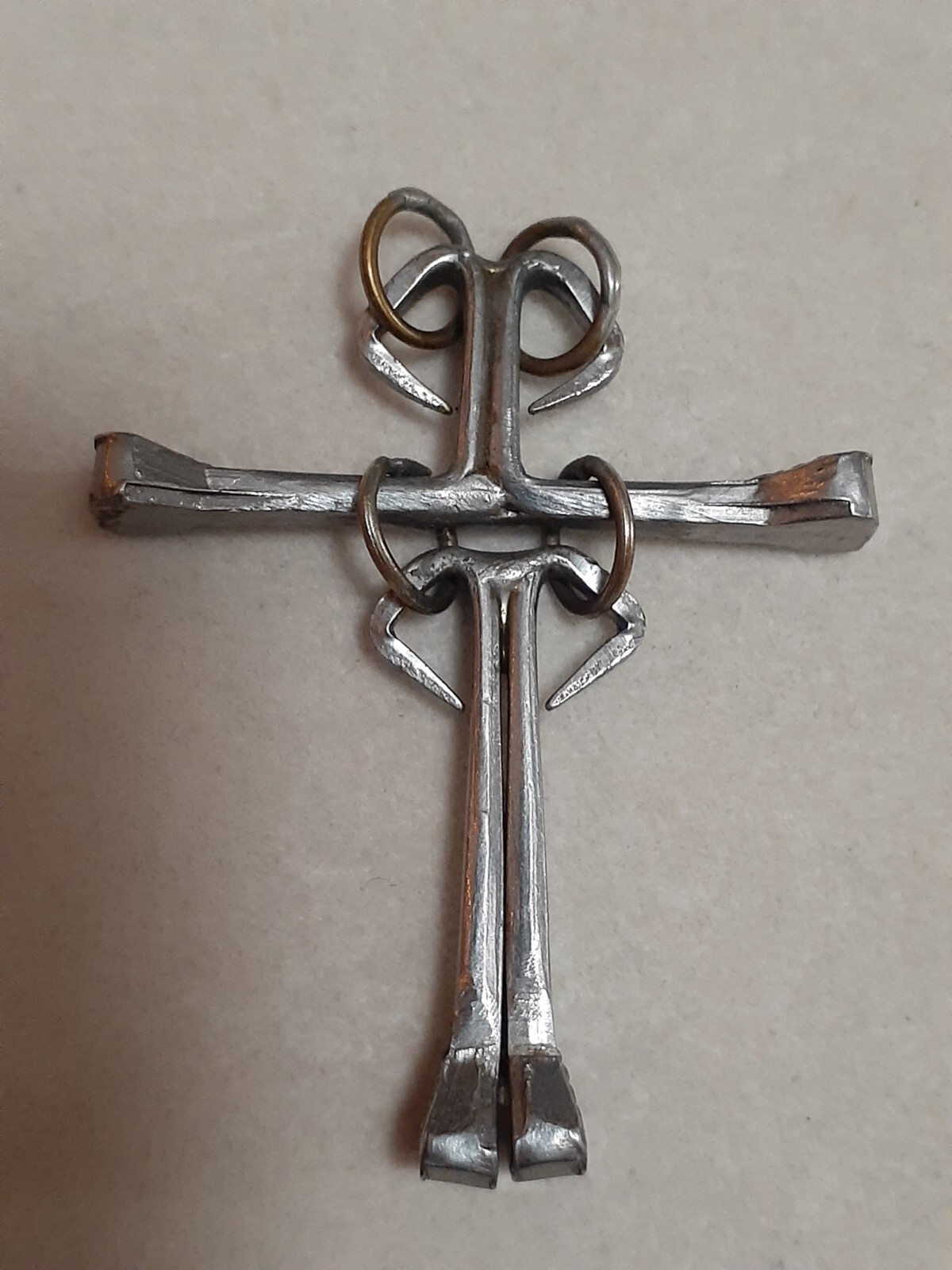 Vintage Pewter Horseman\'s Cross Pendant  with copper accents 