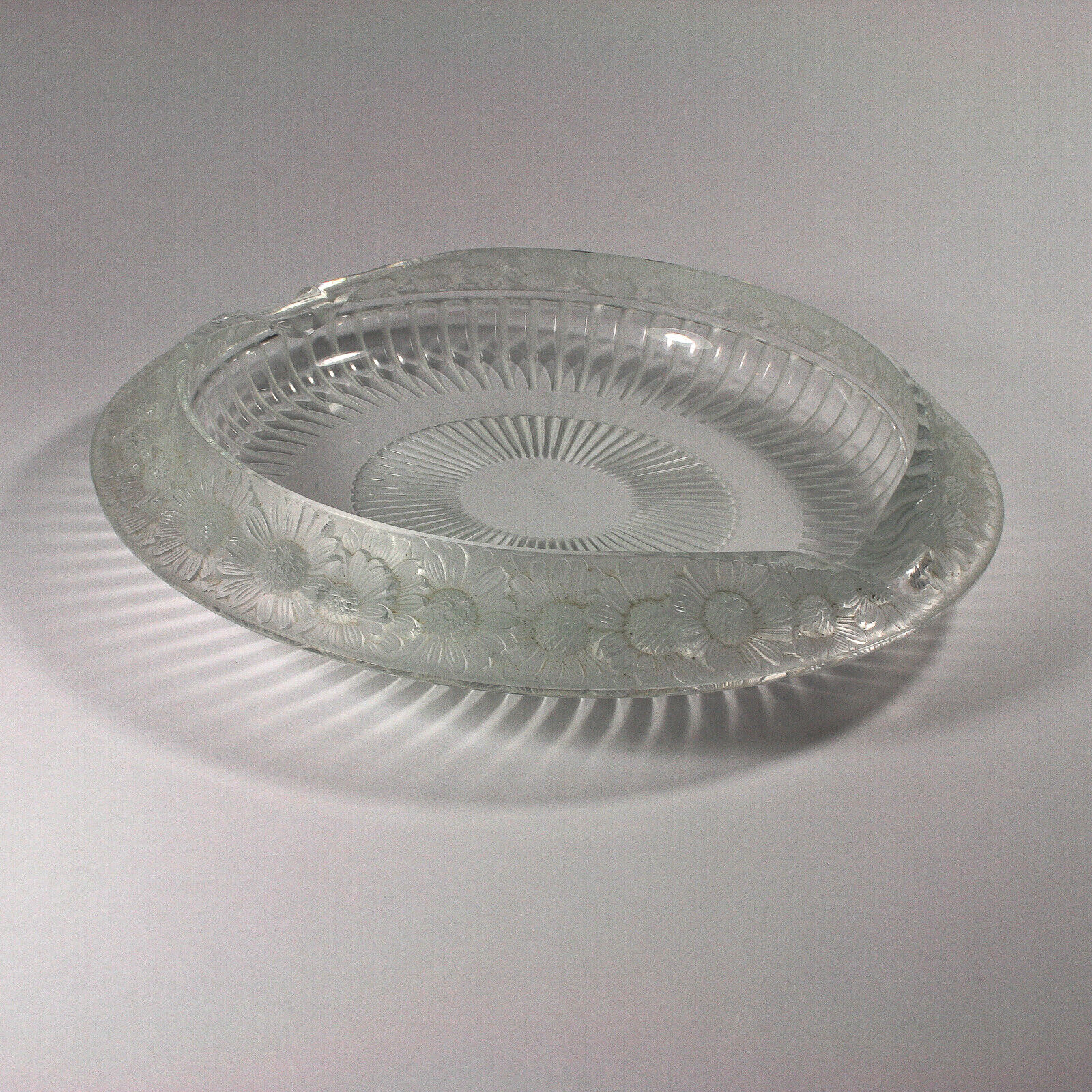 LALIQUE CRYSTAL SUNFLOWER BOWL (MARGUERITE) CLEAR LARGE SIZE 14 INCH