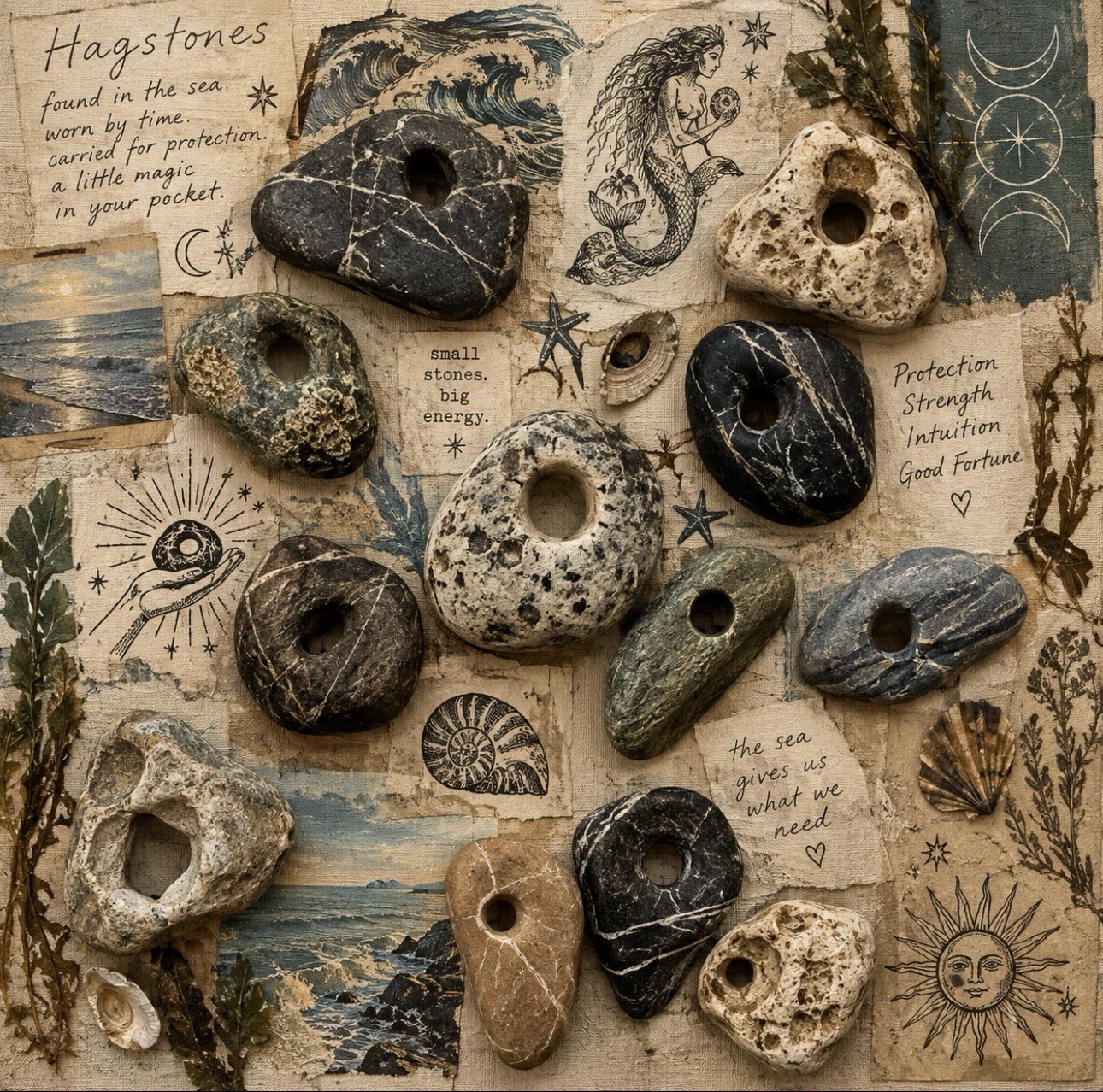 40 Natural Hag Stones| Genuine Holy beach Stones| Craft Lot,Wicca,Pagan C