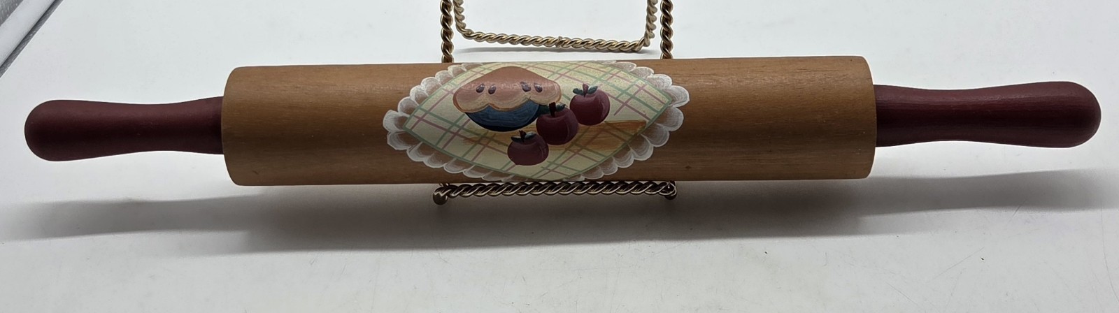 Vintage Handpainted Rolling Pin Apple  Pie & Apples Country Cottagecore Nice