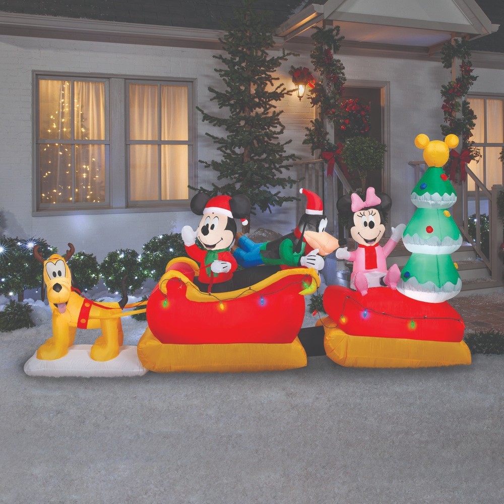 9.5 FT MICKEY MOUSE AND FRIENDS SLEIGH AIRBLOWN LIGHTED YARD INFLATABLE