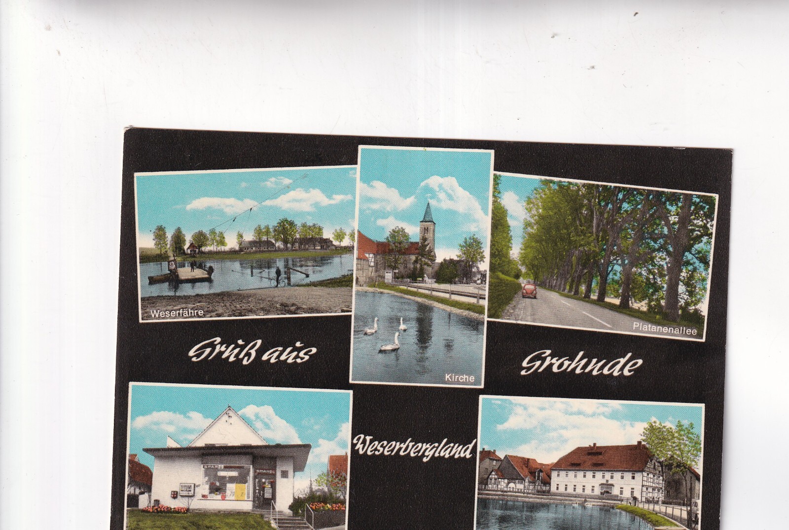 4317) Postcard AK GREETING from GROHNDE - Church Bakery Pond Weser Ferry