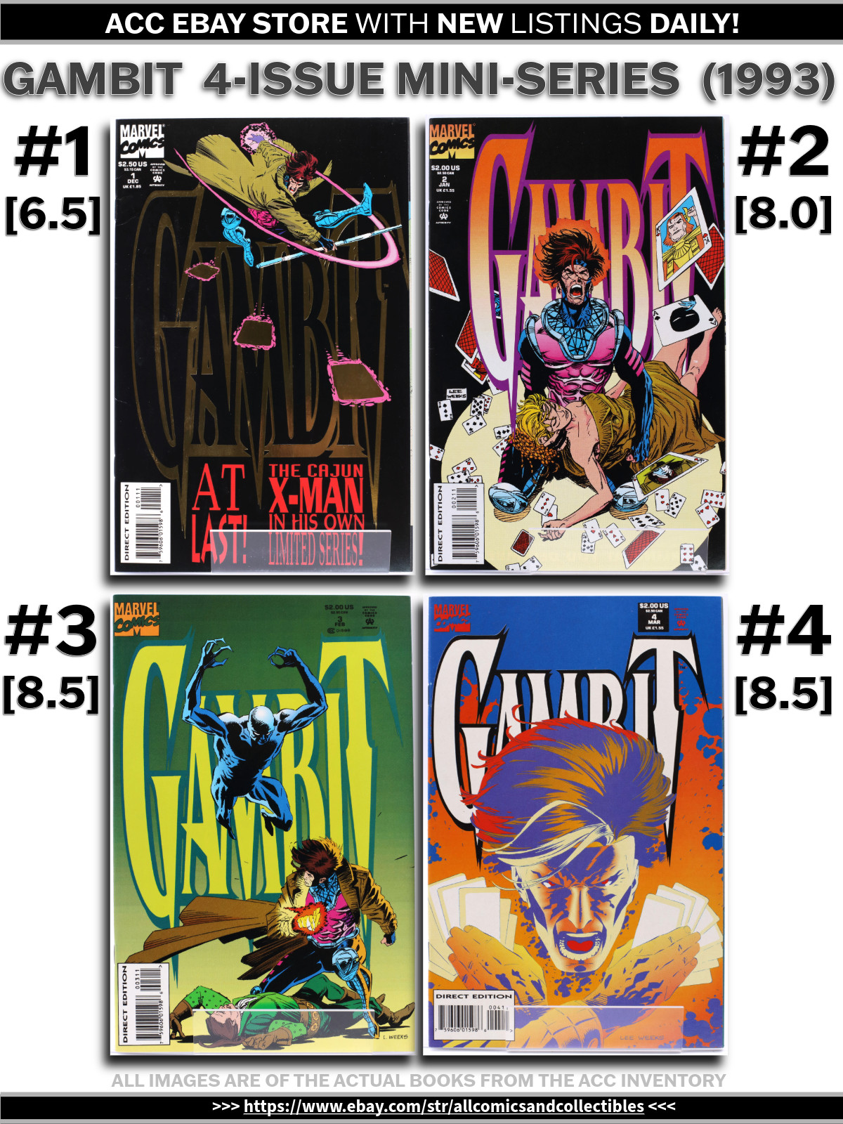 GAMBIT MINI-SERIES #\'s 1-4 (of 4) SET • [~8.0] • 1993 • Lee Weeks • MARVEL