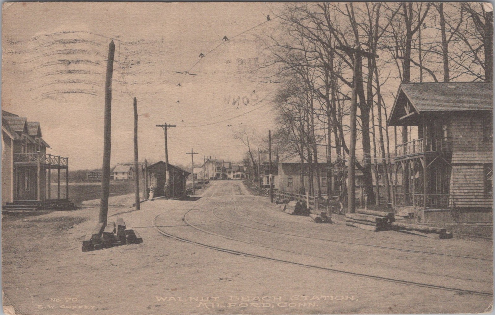 Walnut Beach Station Milford CT Trolley Tracks Streetcar Coffey 1910 Postcard