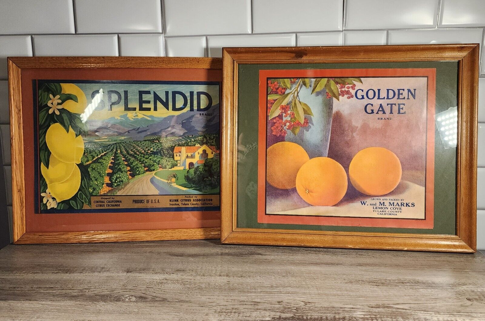 Vintage Splendid Lemon & Golden Gate Advertising Fruit Crate Labels Framed