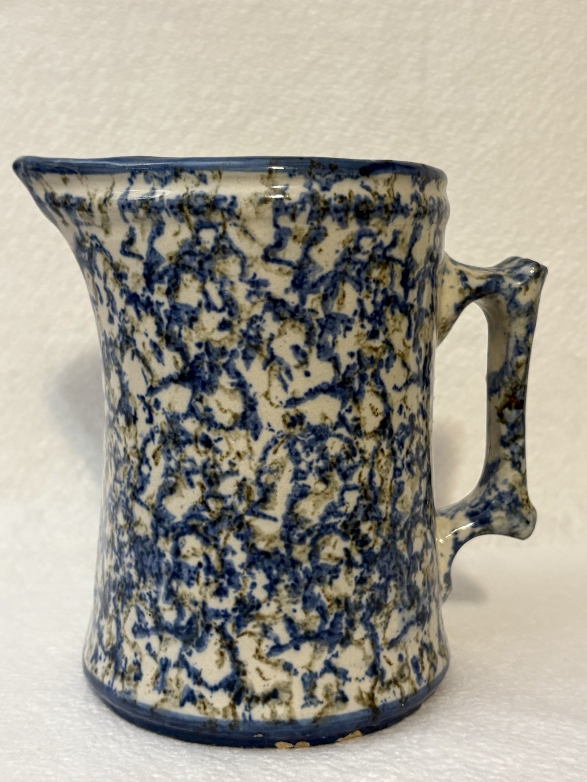 Antique Spongeware Pottery Pitcher Blue Green 7\