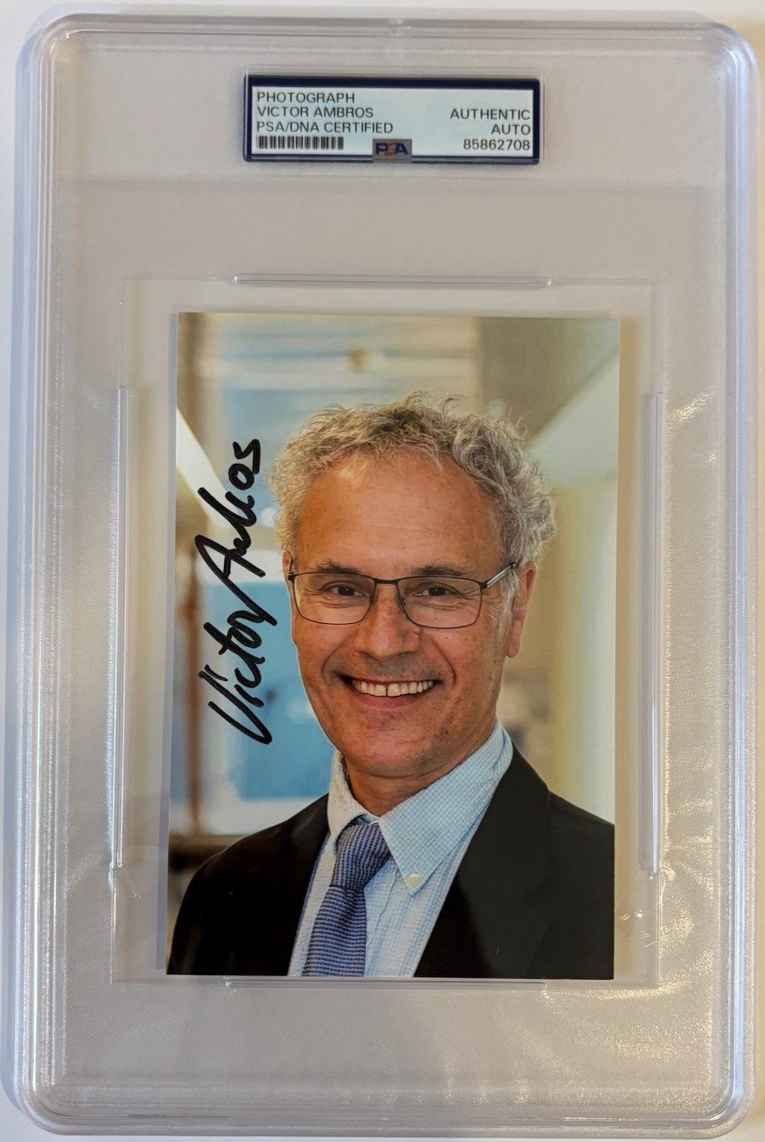 Victor Ambros Autographed/Signed 4x6 Photo PSA Encap 2024 Nobel Prize
