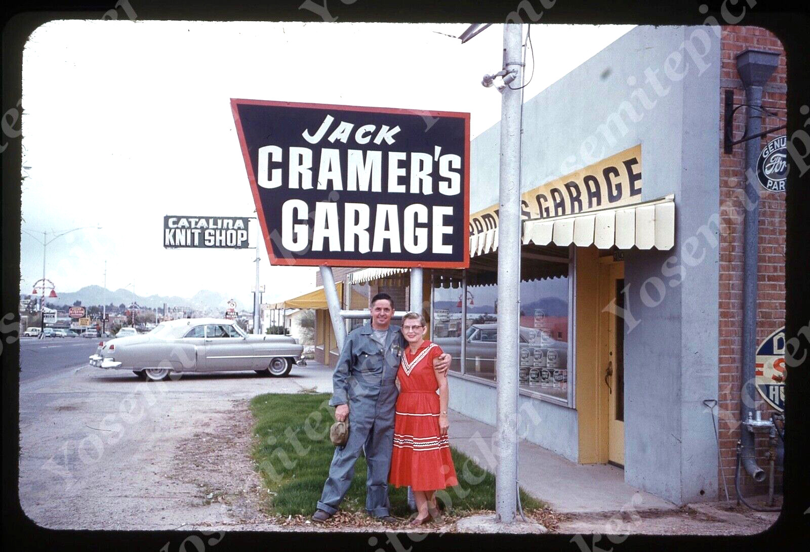 Sl87 Original Slide 1959 Cramers Garage Arizona street scene cars 400a