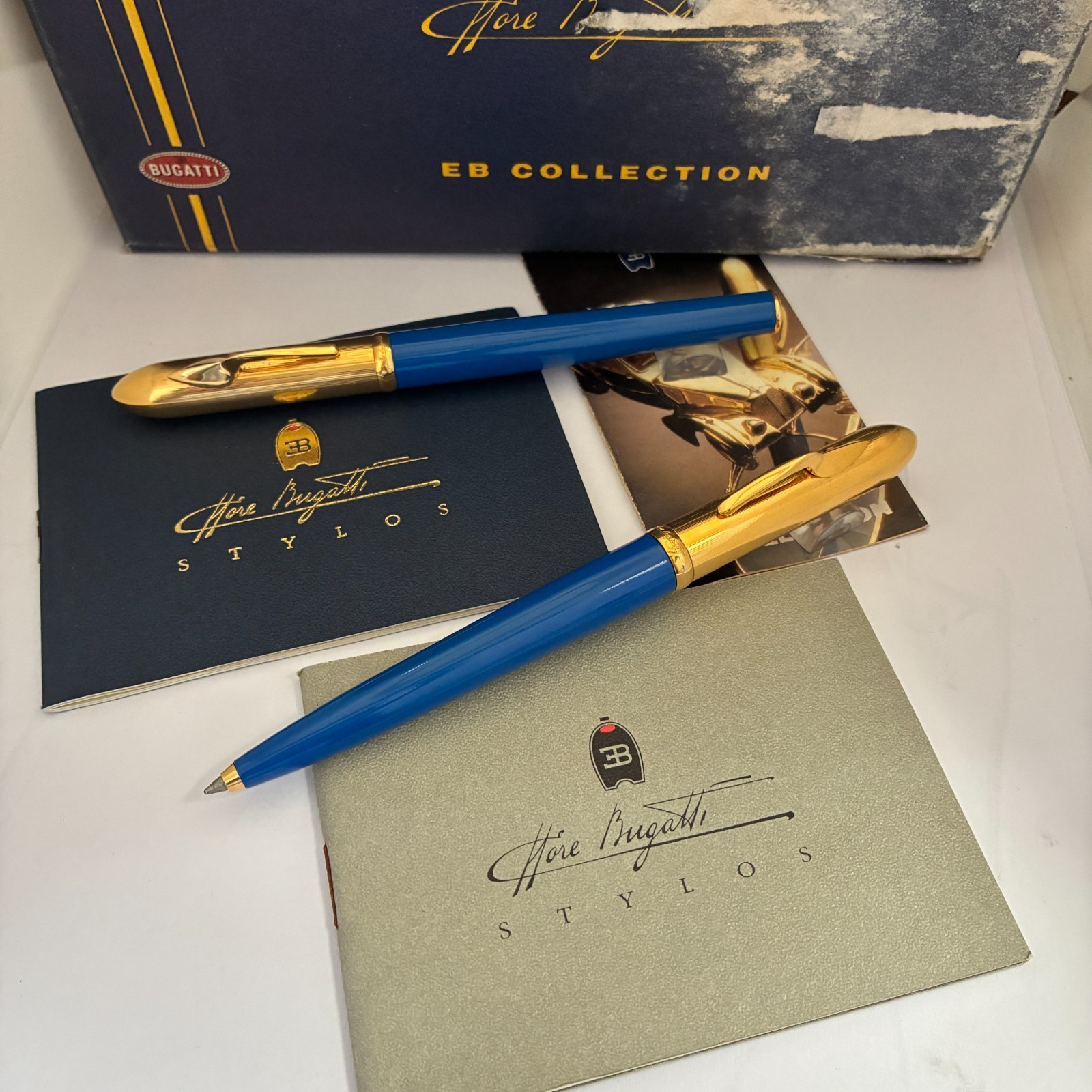 Ettore Bugatti Stylos Blue Gold-Plated Pen Set by Montegrappa