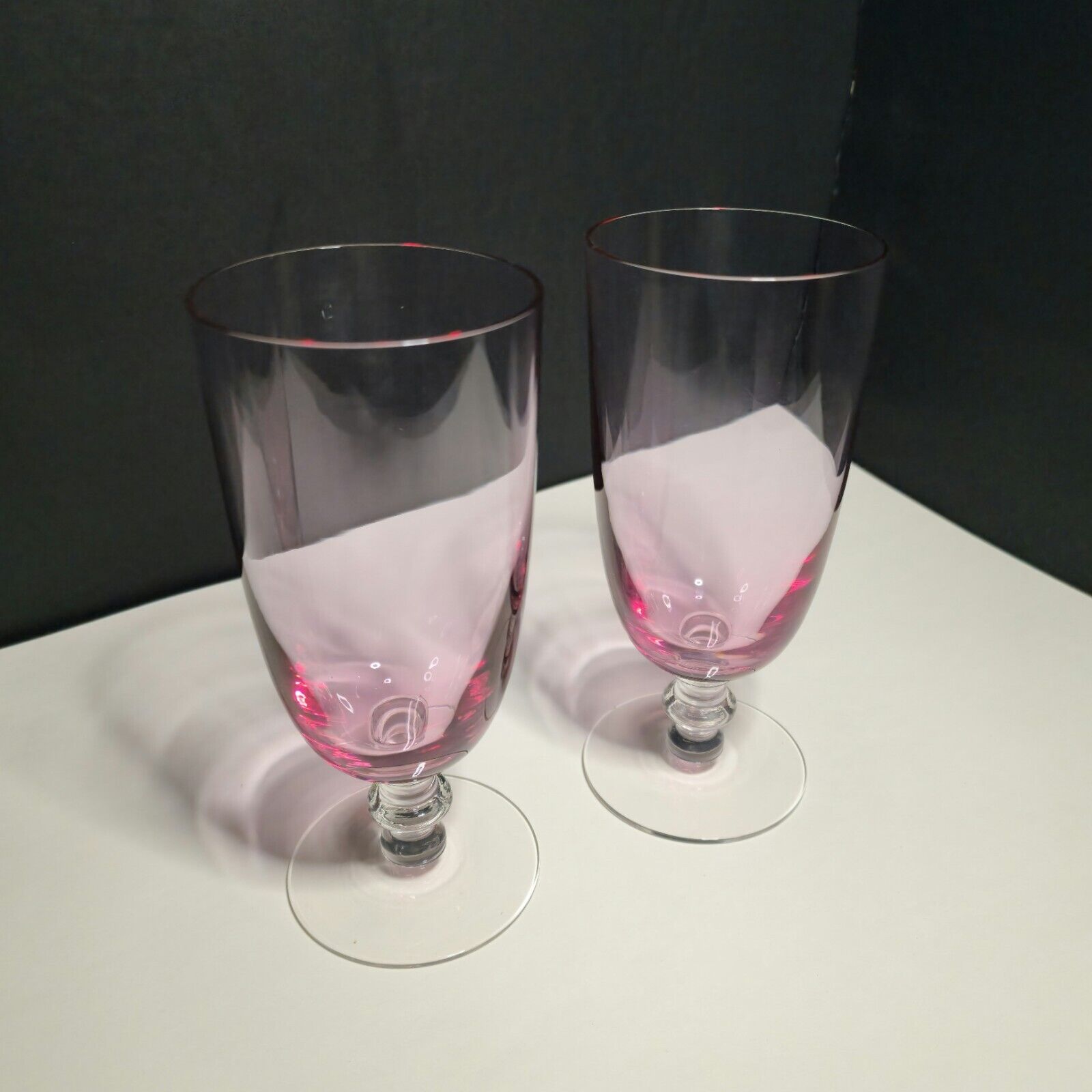 2 VINTAGE TIFFIN FRANCISCAN WISTERIA PINK STEMMED DRINKING GLASSES 1960-1969