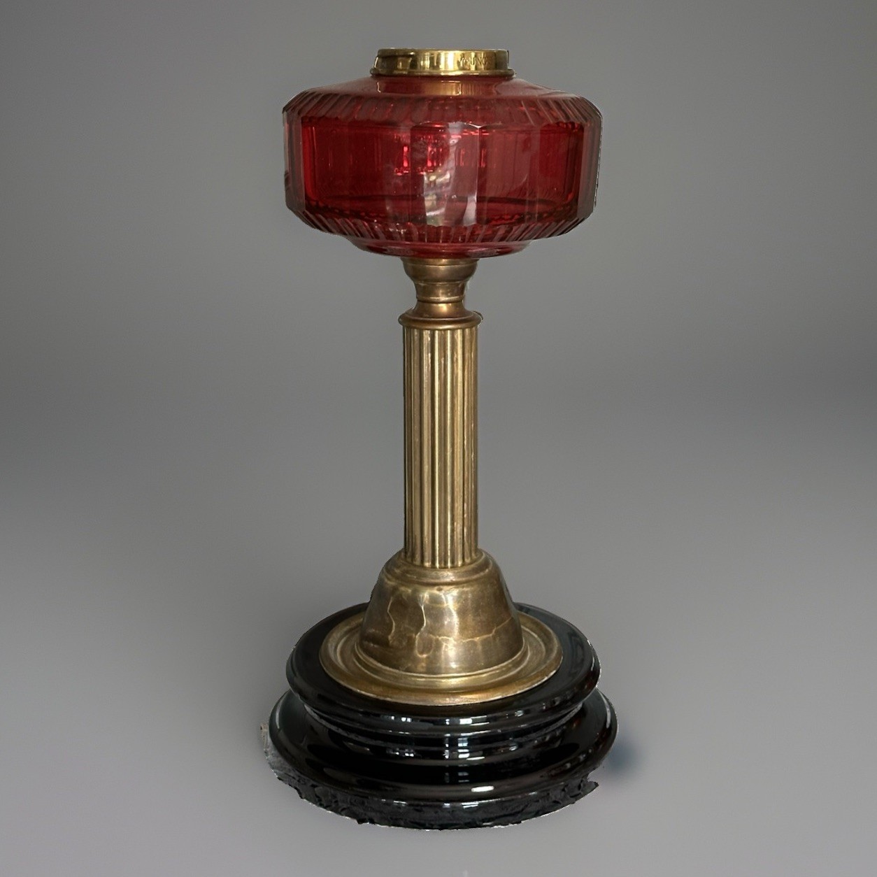 Gorgeous Tall Victorian Youngs Duplex Bronze Column Red Cranberry Cut Glass Font