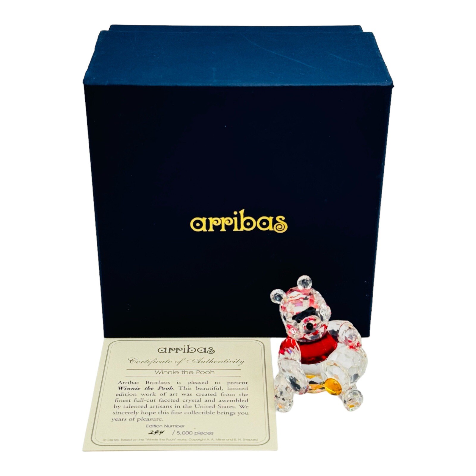 Arribas Swarovski Crystal Winnie The Pooh Figurine LE #244/5,000 NEW IN BOX Arribas Swarovski Crystal Winnie The Pooh Figurine LE #244/5,000 NEW IN BOX