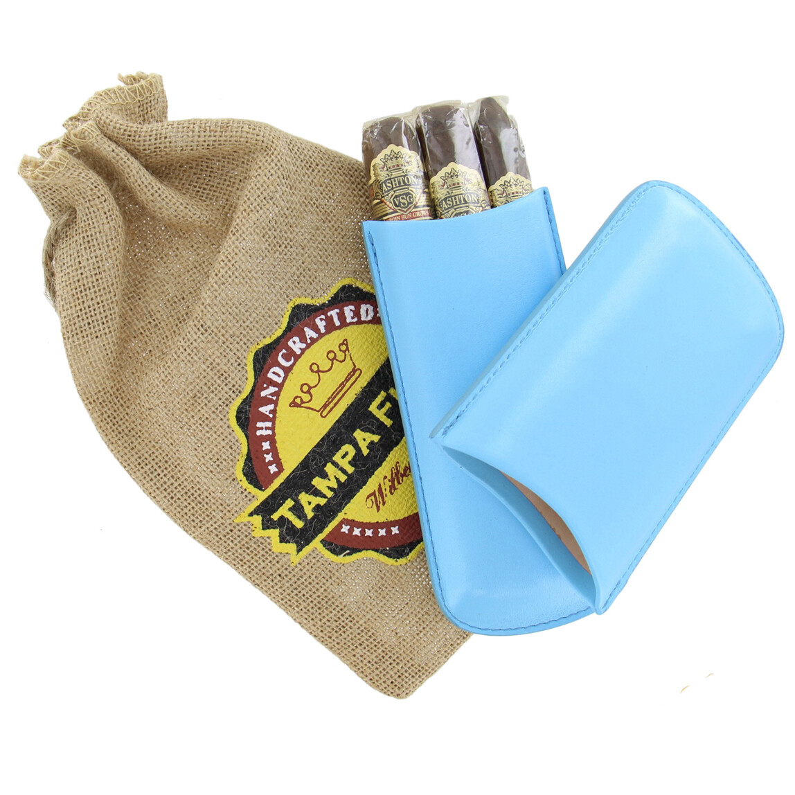 Tampa Fuego Cigar Case Genuine Leather Pale Blue Lined Standard