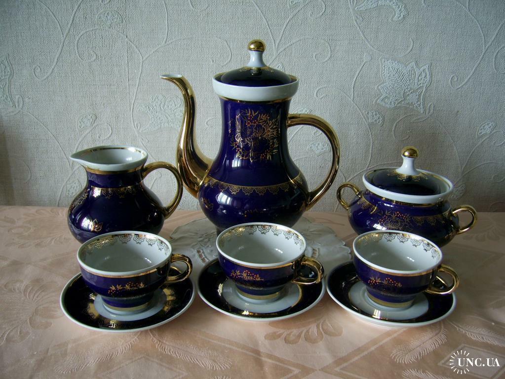 Vintage 1960s USSR Set Coffee Tea Milk Porcelain Sugar Cups Mug Saucer Cobalt 