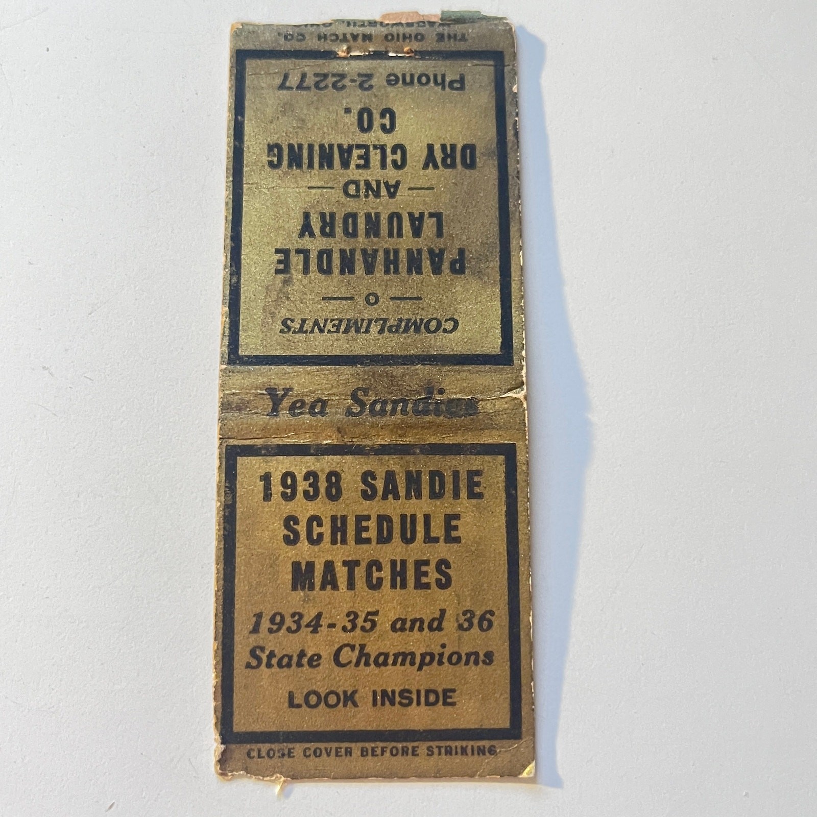 Amarillo TX High School Sandies Football 1938 Schedule Matchbook Cover MB111-6