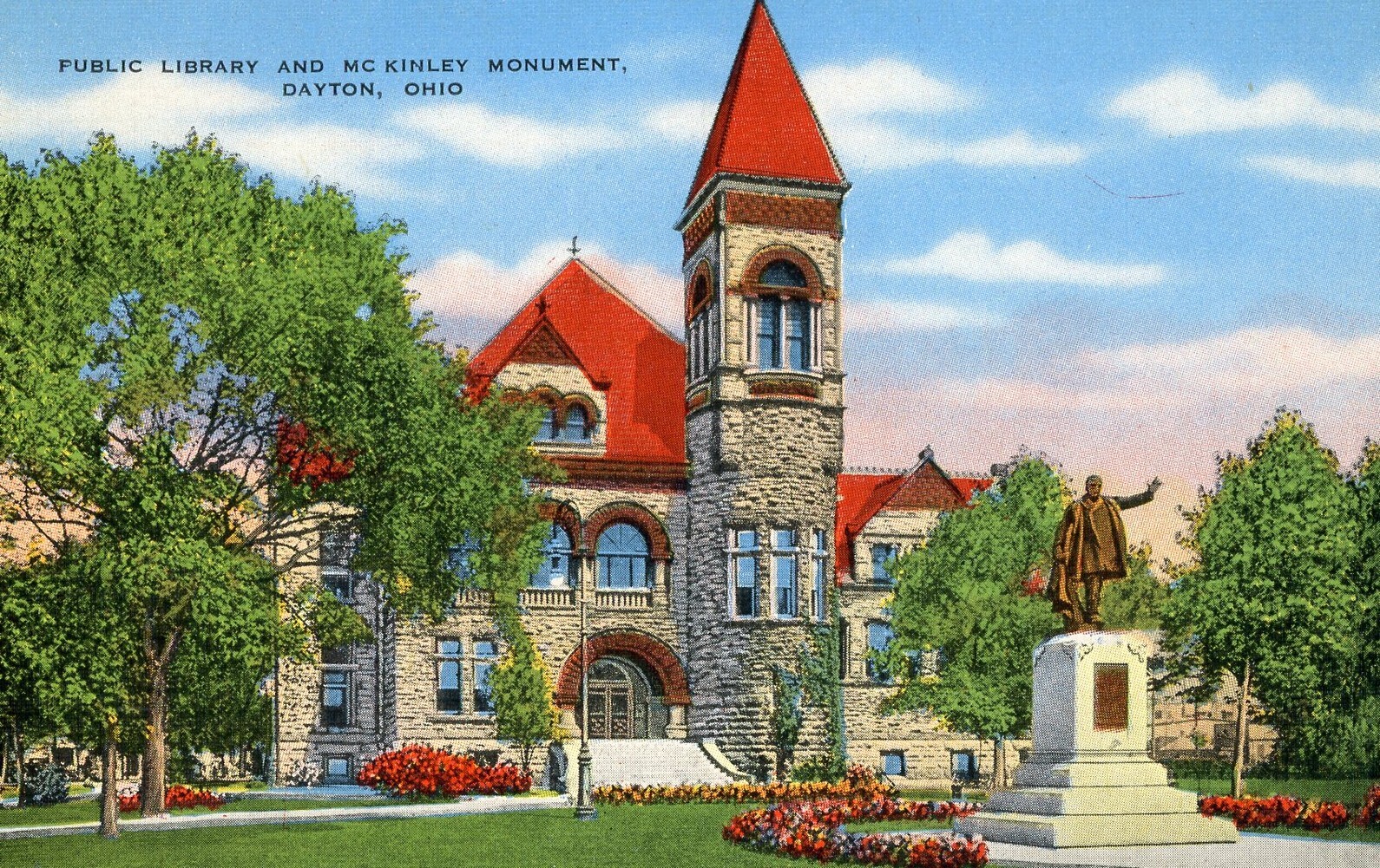 Dayton, OH - Public Library and McKinley Monuement - Linen Dayton, OH - Public Library and McKinley Monuement - Linen