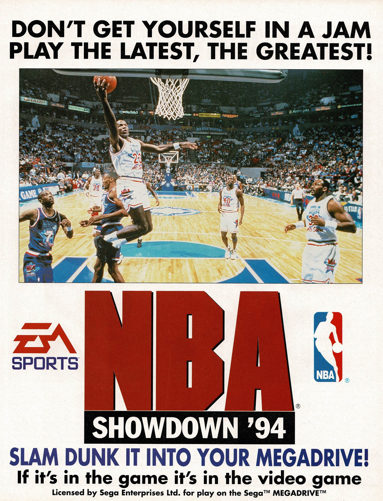 1990s Vintage Sega NBA Showdown 94 Basketball Video Game Original Print Ad