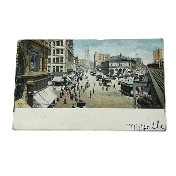 Postcard New York Herald Square Trolley Street Car Store Signs c1907 A597
