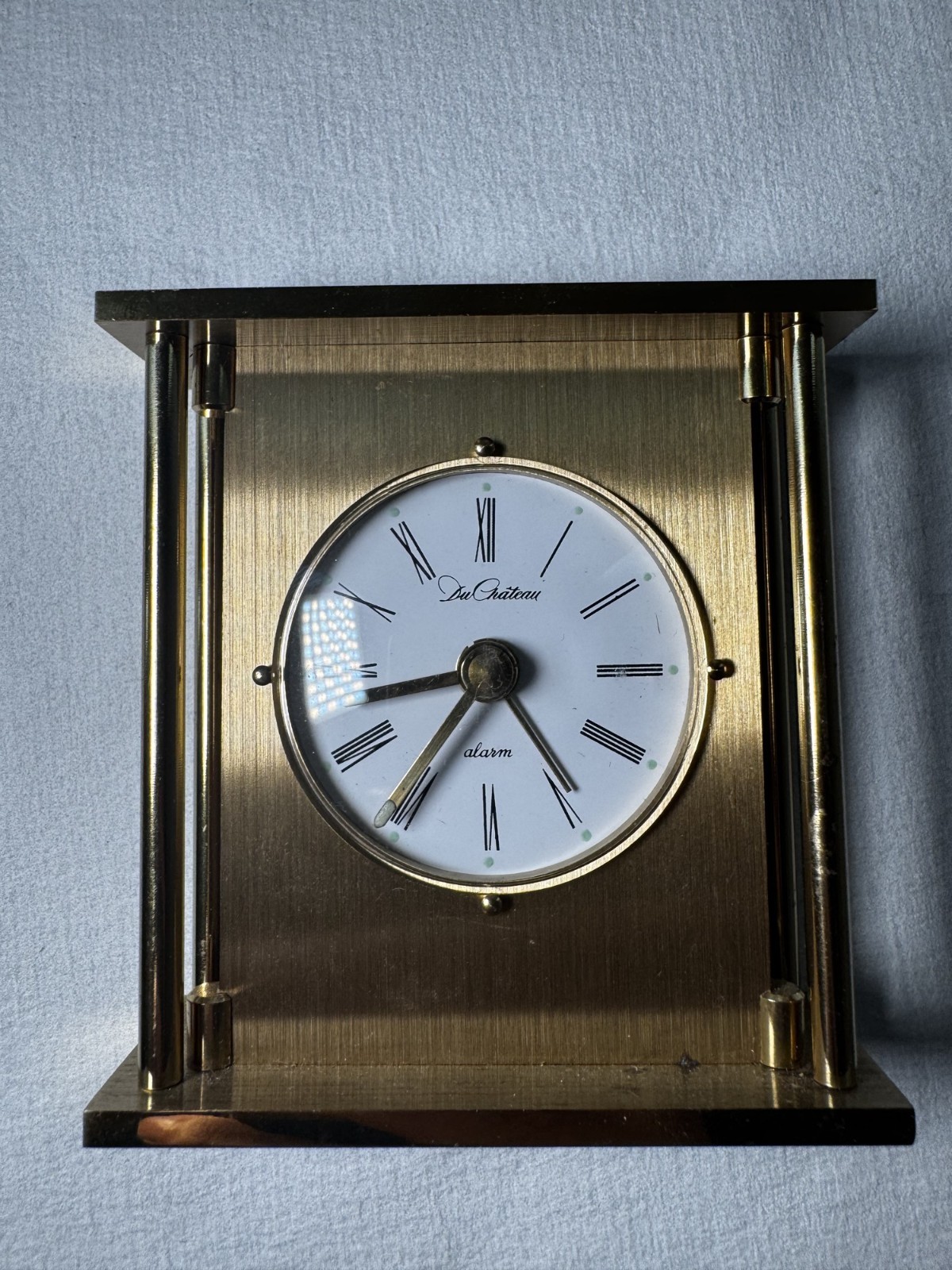 Du Chateau Brass Carriage Mantel Alarm Clock Quartz German Movement Tested Works