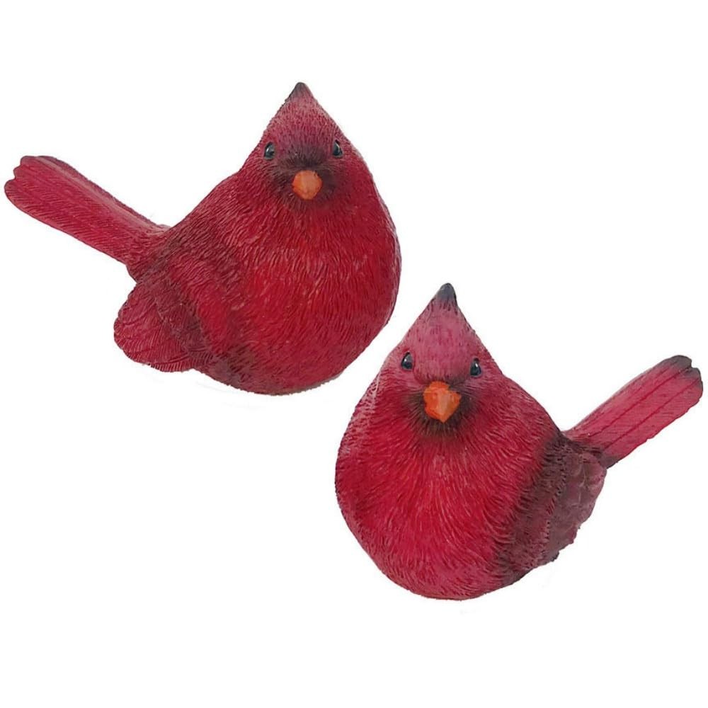 Red Cardinal Bird Figurines Set of 2 Hand Painted Resin Statue Christmas Decor