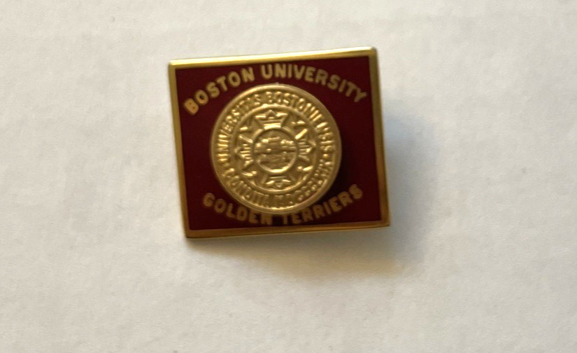 Vtg Boston University Golden Terriers Lapel Pin Enamel & Gold Tone Metal