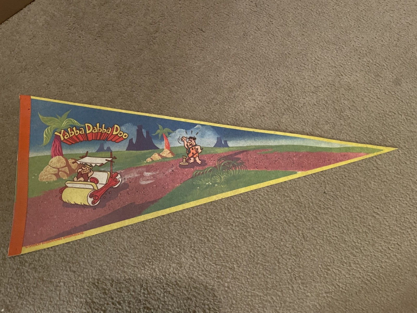 Vintage THE FLINTSTONES PENNANT 1980s LIVE EVENT YABBA DABBA DOO FRED BARNEY