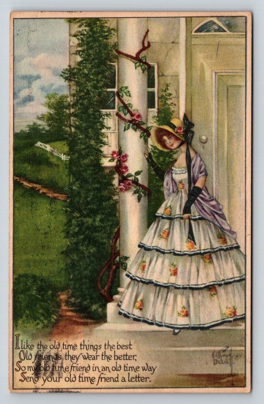 1916 Montpelier VT Postcard Victorian Lady Roses Friendship Poem Gartner & 1916 Montpelier VT Postcard Victorian Lady Roses Friendship Poem Gartner &