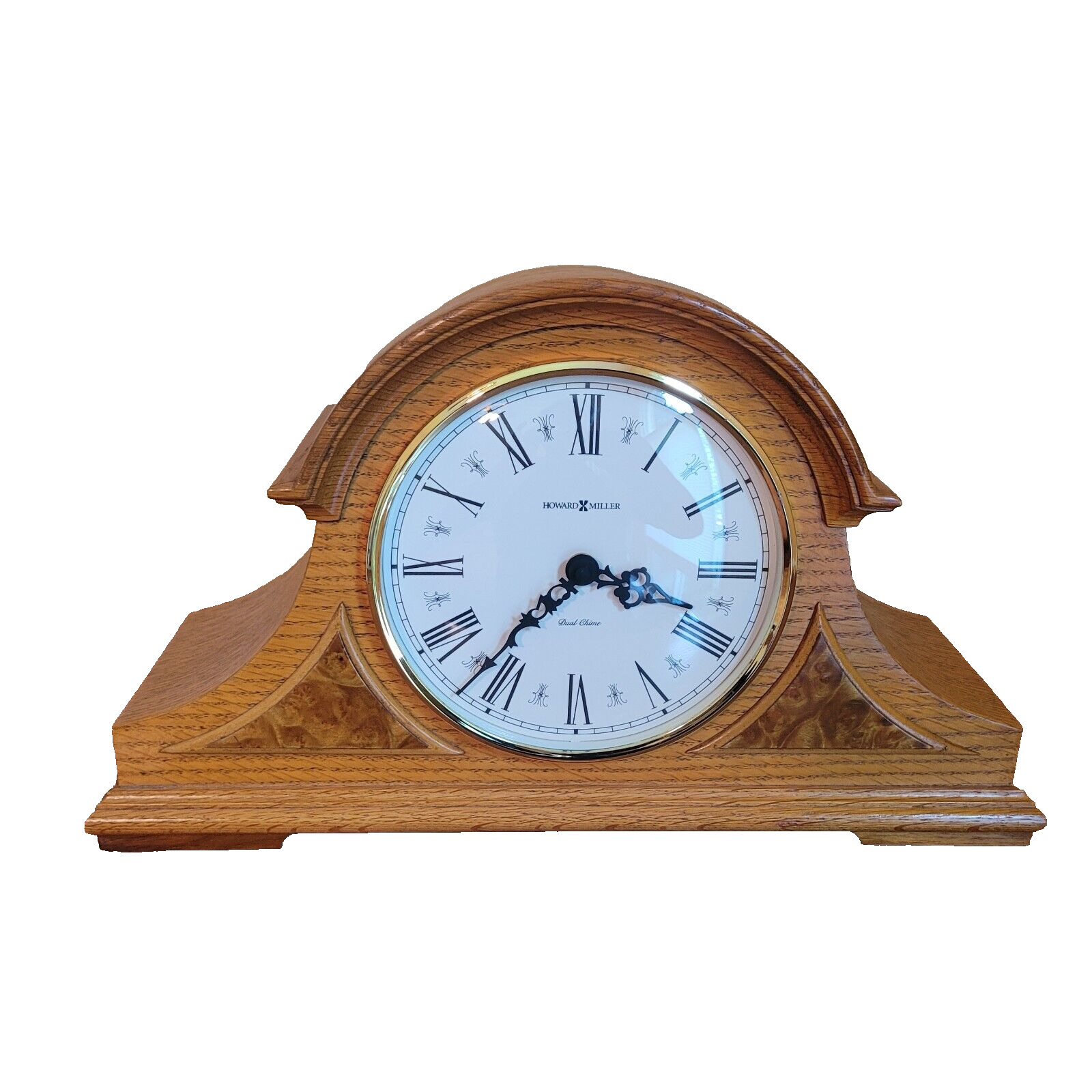 Howard Miller Oak Mantel Clock Dual Chime Burton Model 635-106