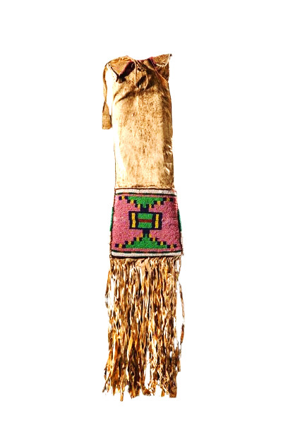 Old American Style Buffalo Hide Crow Beaded Tobacco Bag Fringes 6 x 32 \'\' PB06 Old American Style Buffalo Hide Crow Beaded Tobacco Bag Fringes 6 x 32 \'\' PB06