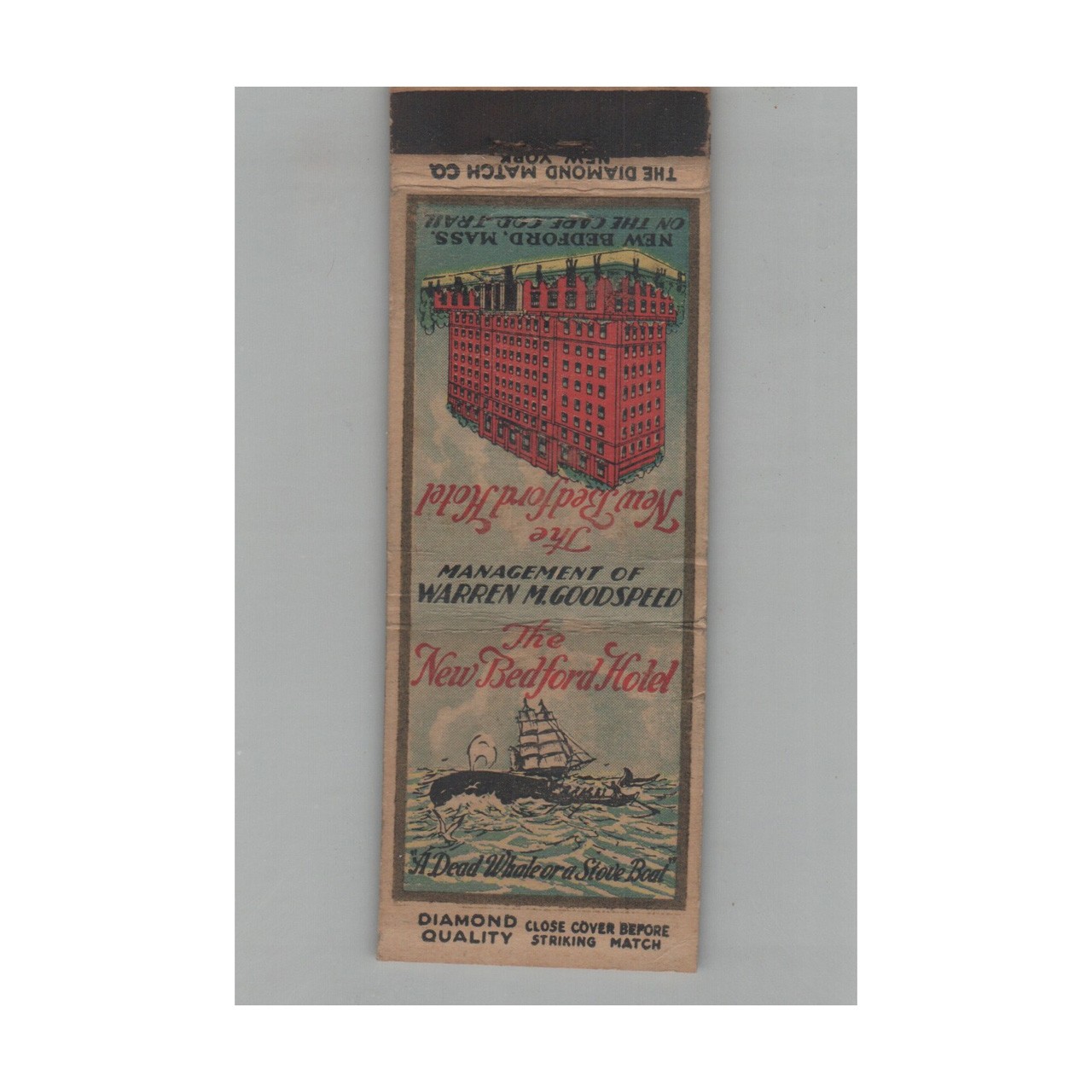 1920s-1930s Diamond Quality Matchbook Cover The New Bedford Hotel New Bedford MA 1920s-1930s Diamond Quality Matchbook Cover The New Bedford Hotel New Bedford MA