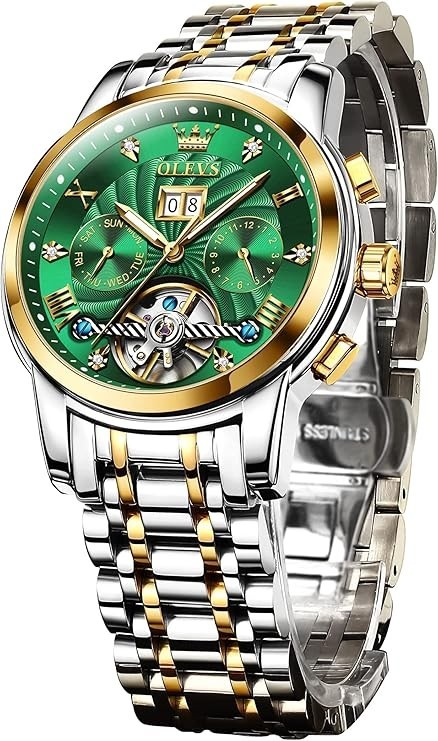 OLEVS Men Automatic Watch Skeleton 5 Hands Mechanical Classic Luxur... Fast Ship