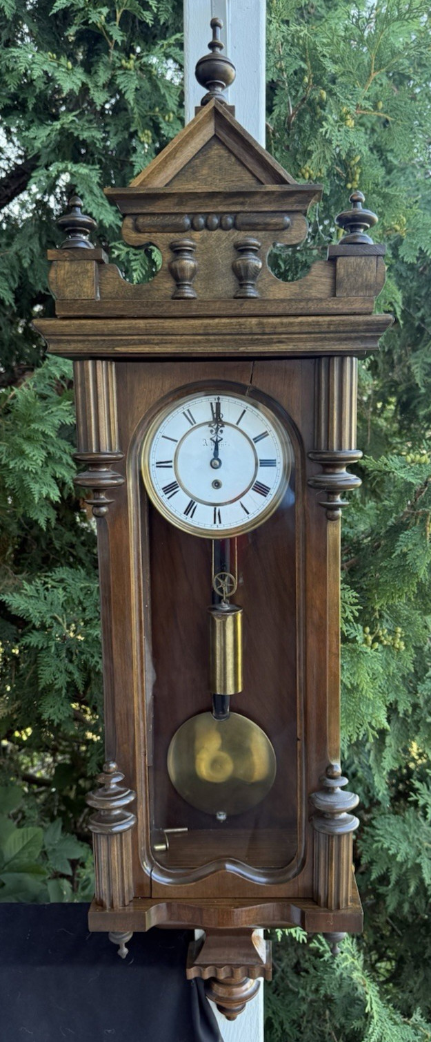 Antique C 1890 Austrian Gerbruder Resch Single Weight Driven Wall Clock - VIDEO