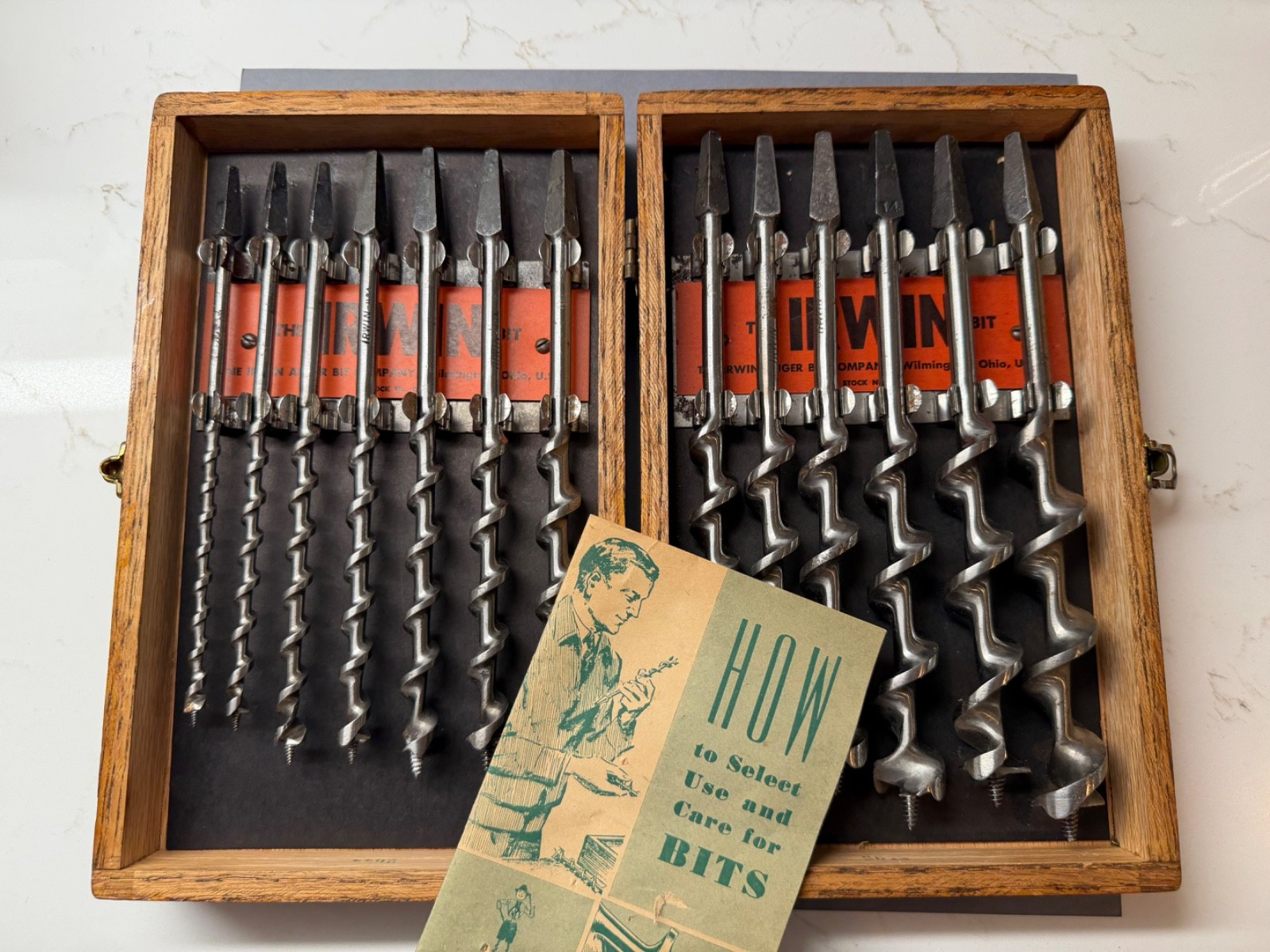 Vintage IRWIN 13 Pc Auger Bit Set with original box and catalog. Complete set.