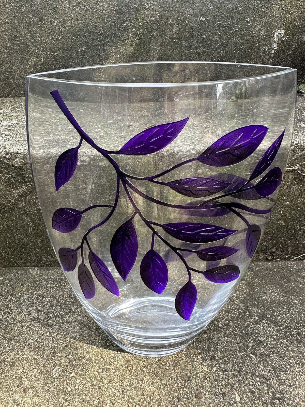 Anna's Exclusive Decor Glass Vase With Purple Floral Etched Decorations