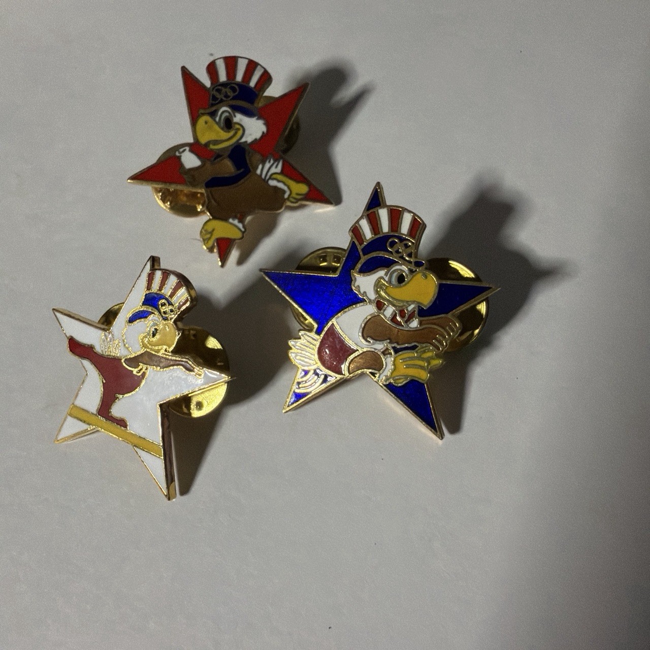 Vintage 1984 LA Olympics Sam the Eagle Sports Star Enamel Pins Lot of 3