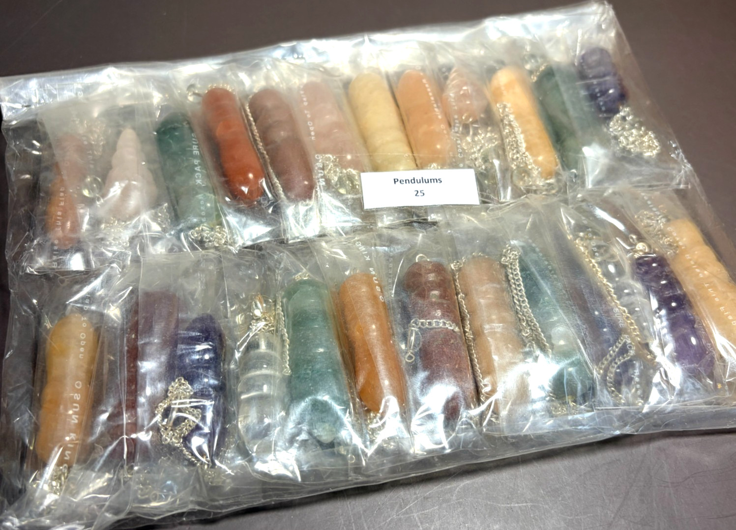 25 Gemstone Pendulums Reseller Lot Mixed Egyptian Shapes NOS Wholesale