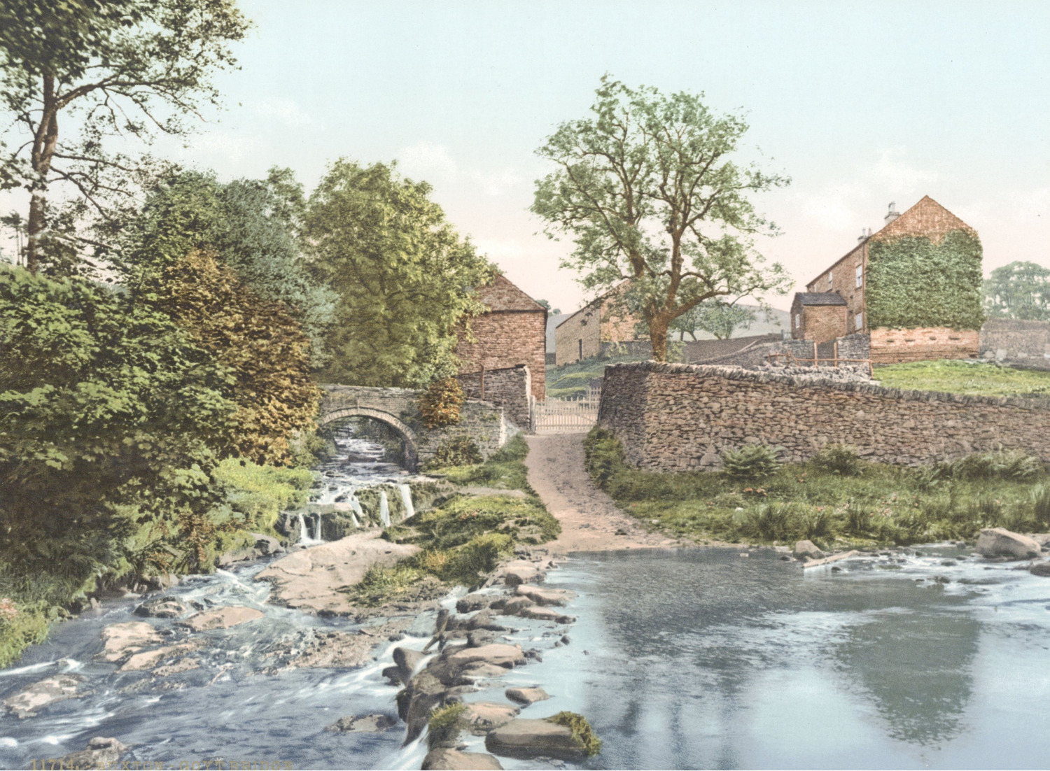 England, Derbyshire, Buxton, Goyt Bridge Vintage Photochrome, Photochromy, 