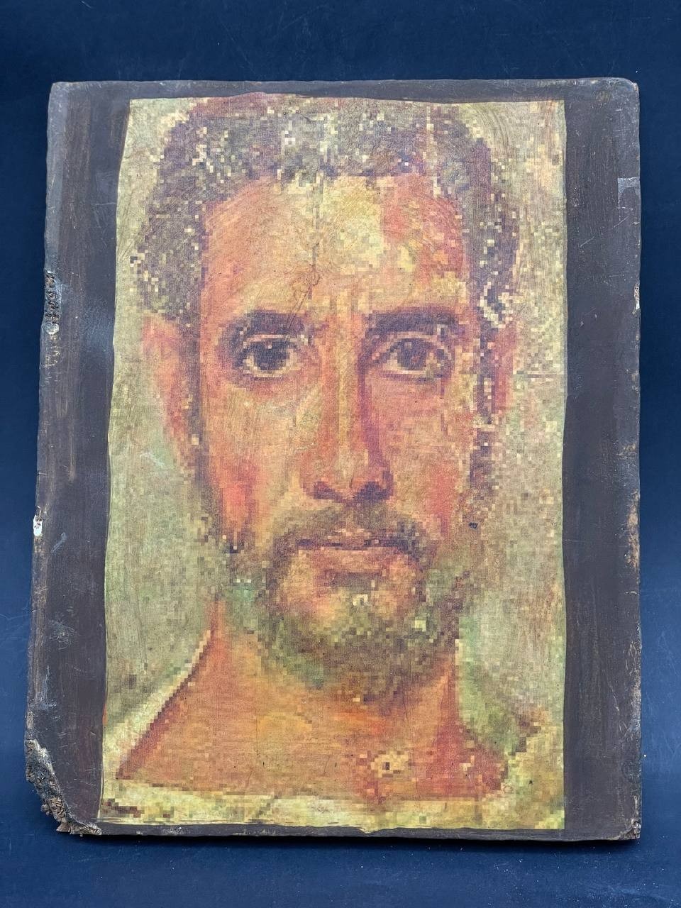 Fayum Mummy Portrait Style Egyptian Roman Era Male Portrait on Wood Panel
