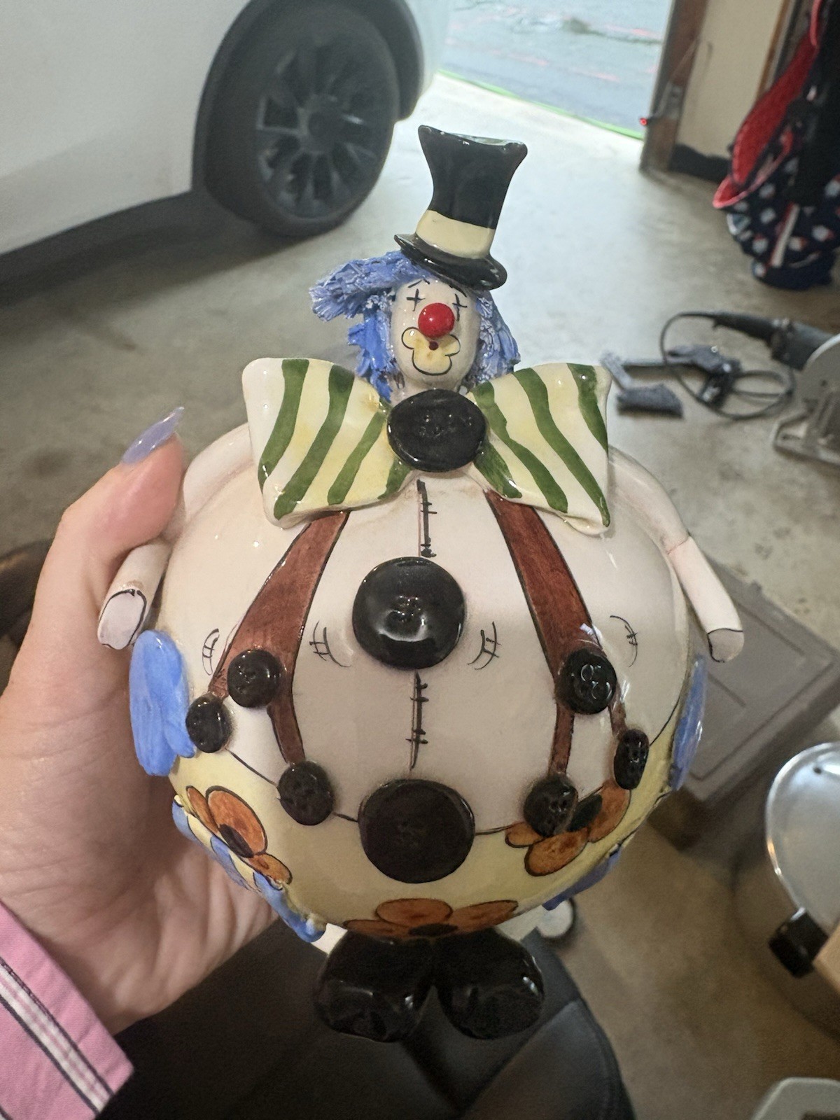 Vintage Hand Painted Clown Piggy Bank