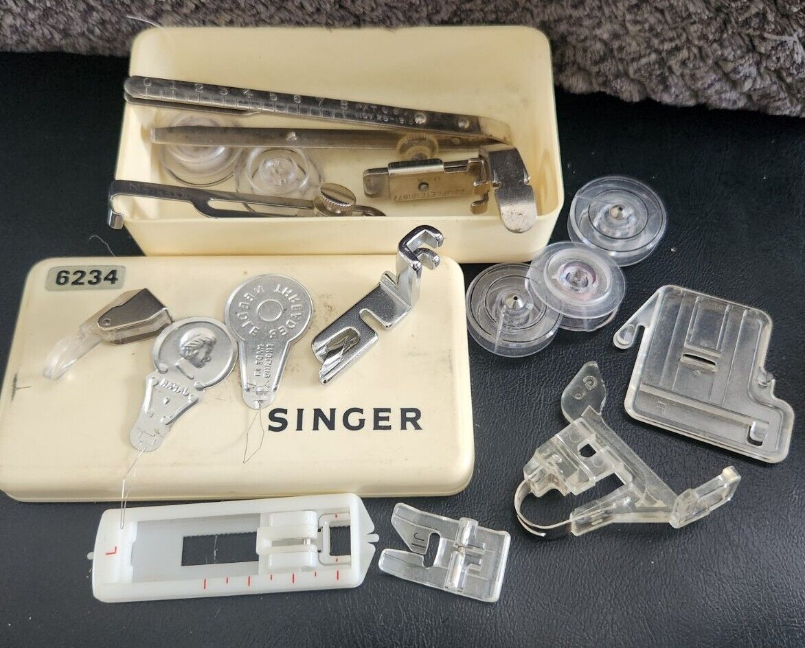 Assortment Of Singer Sewing Machine Attachments In A Singer Box #6234