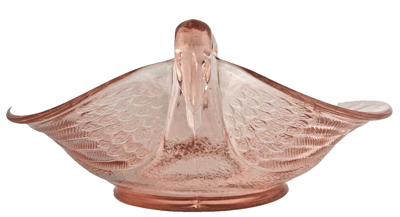 Fenton Art Glass Pink Swans Double Handle Candy Dish 7.75\