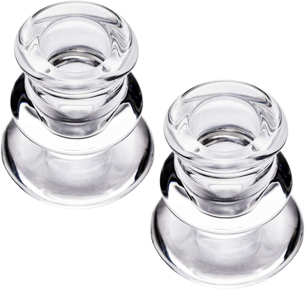DEYBBY Clear Glass Taper Candle Holders Set of 2