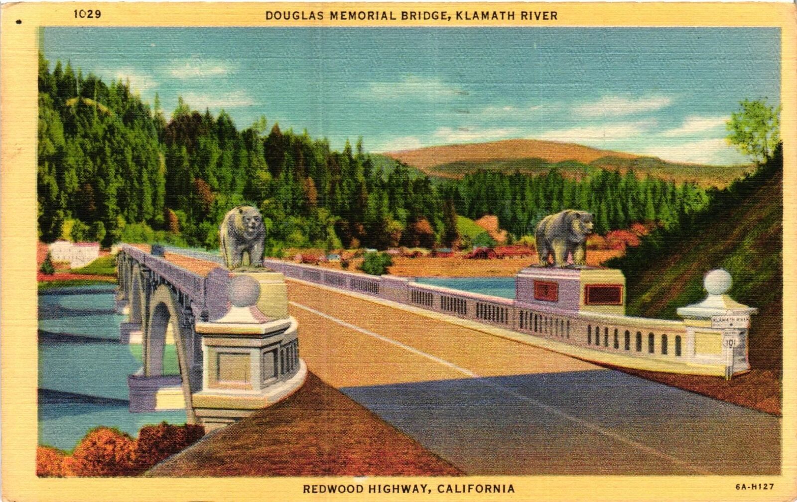 Vintage Postcard- 6AH127. DOUGLAS BRIDGE REDWOOD HWY CA. Posted 1947
