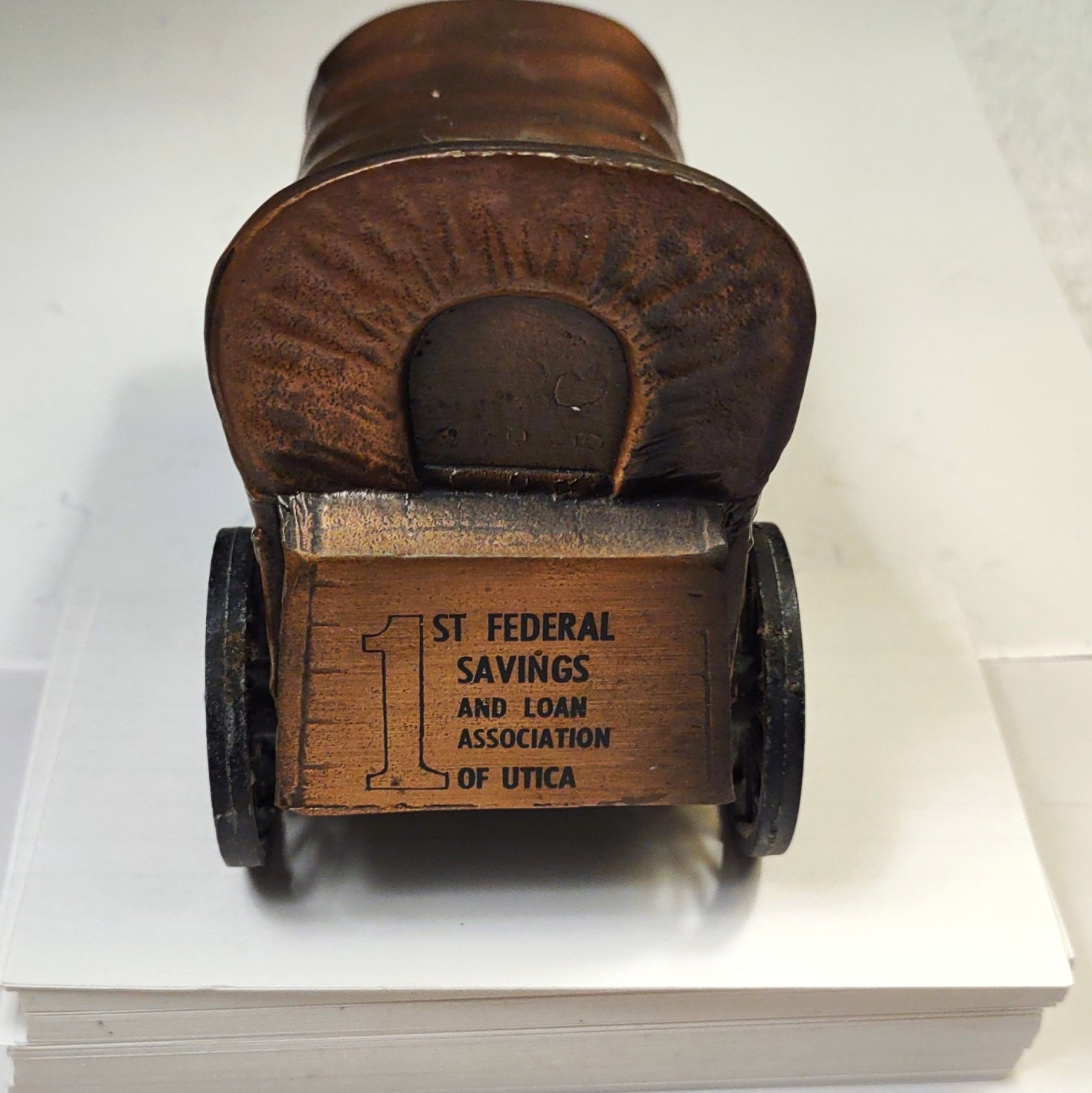 Banthrico Bank Bronze 1st Federal Savings & Loan Assoc Prairie Schooner W/Wheels