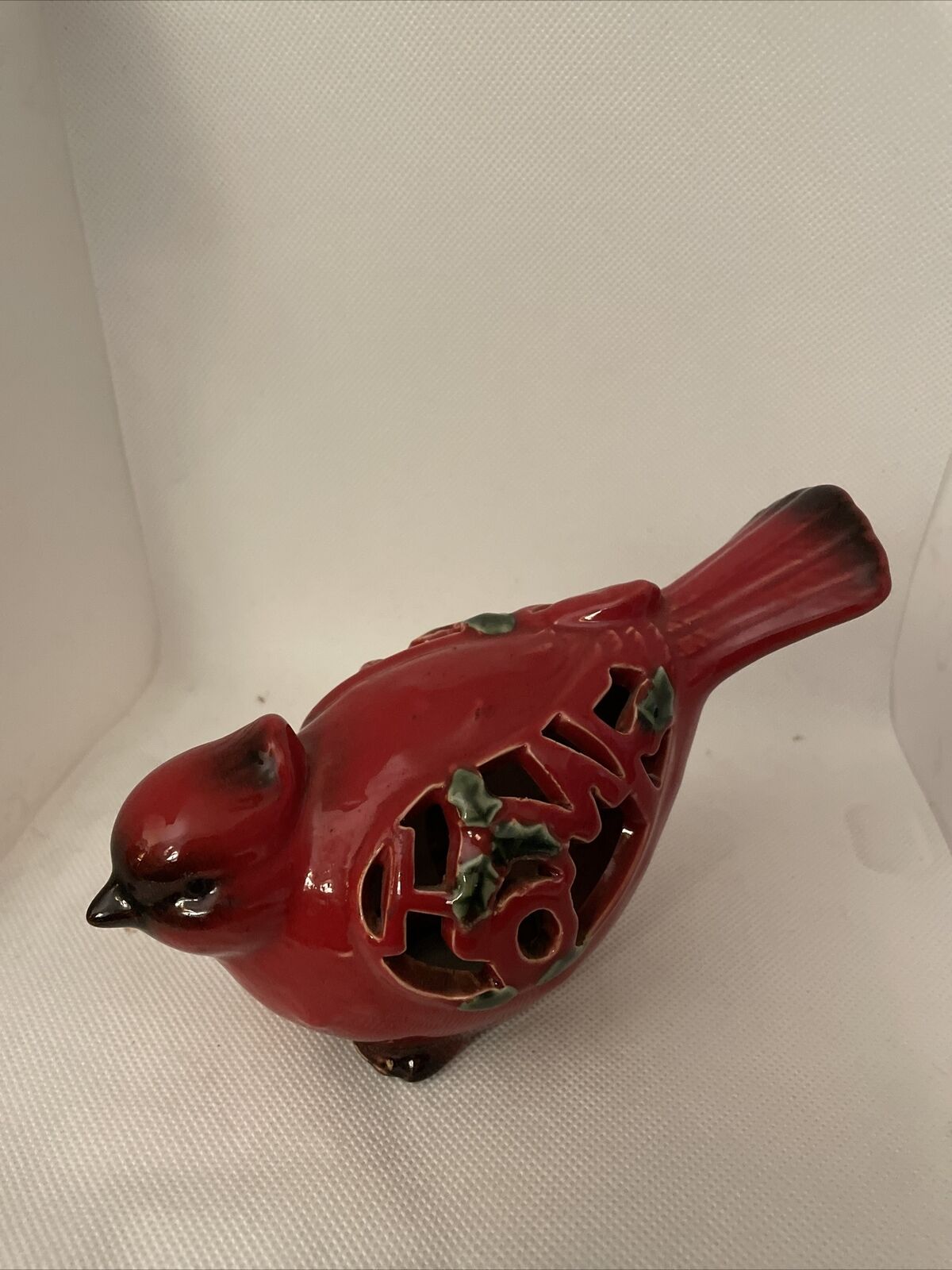 Ceramic Red Cardinal Bird Figurine With Cutout Home  Design Glossy RARE