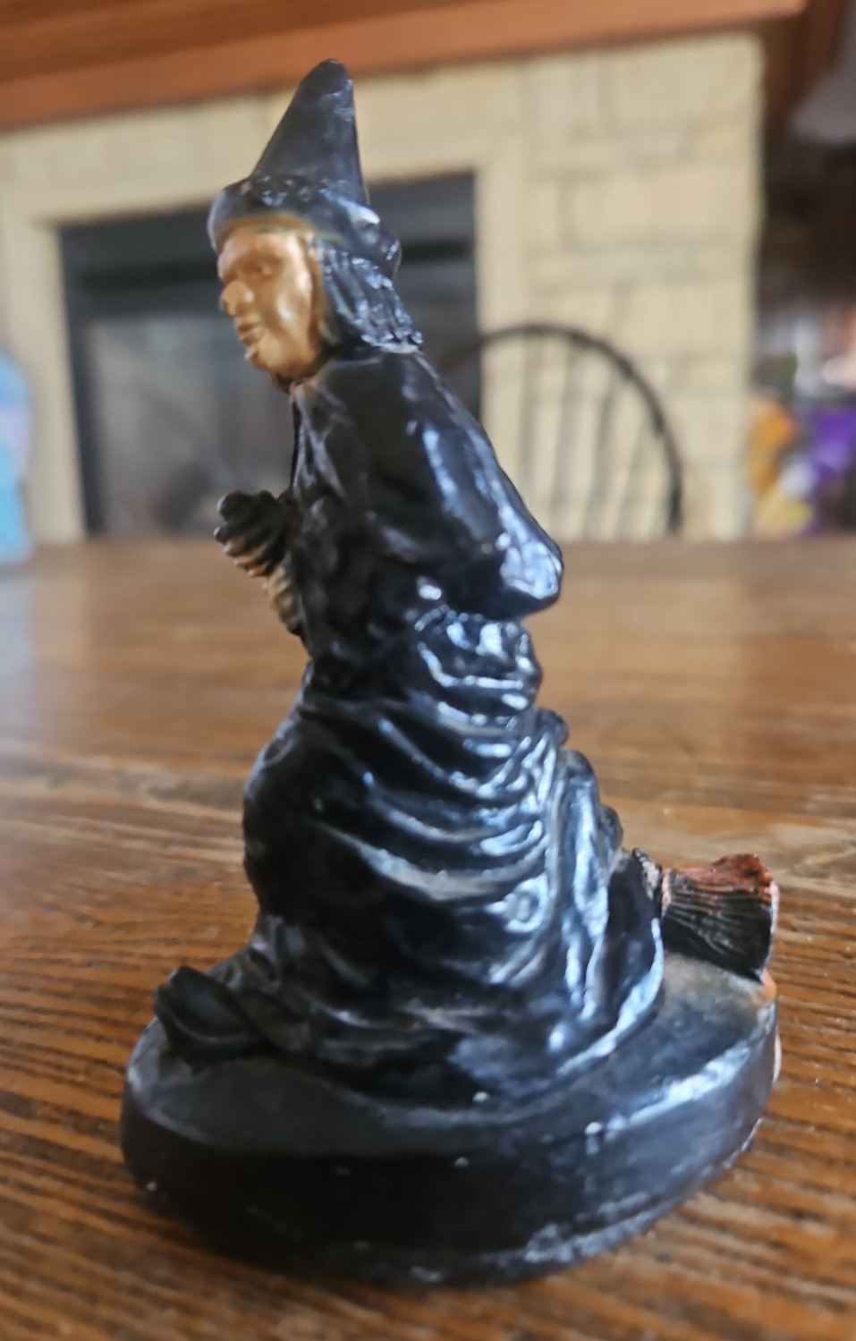 Vintage Old Miller Chalkware Halloween Witch on Broom Figure